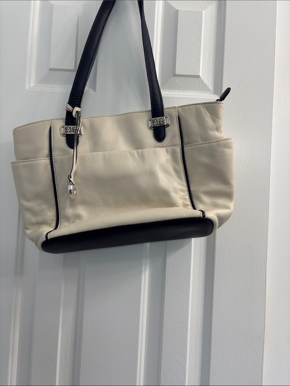 Brighton Cream and Black Leather Shoulder Bag